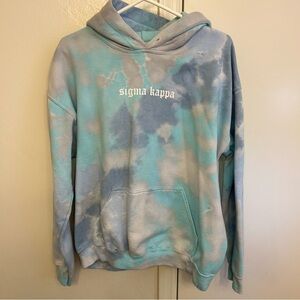Tie Dye Sigma Kappa Sorority Hoodie Blue Size Large Pullover Hoodie Sweatshirt